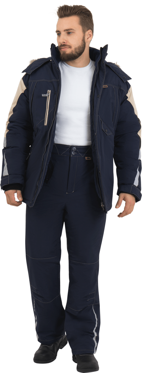 Куртка ХАЙ-ТЕК зимняя, синий-бежевый