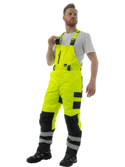 Зимний сигнальный полукомбинезон Brodeks KW406, желтый/черный (S)
