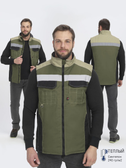 Жилет утепленный Формула (тк.Смесовая,240), хаки/черный/бежевый
