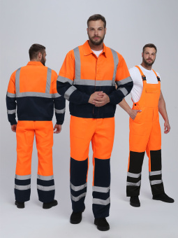 Костюм сигнальный Неон (тк.Смесовая,210) п/к, оранжевый/т.синий
